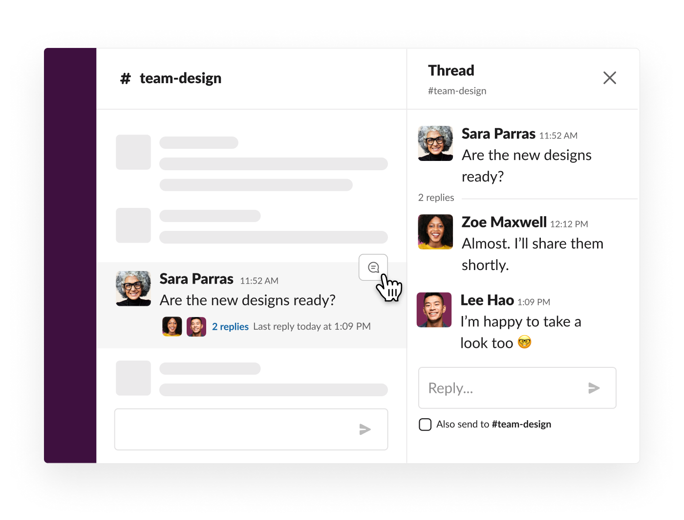 スレッドを使用して会話を整理する Slack