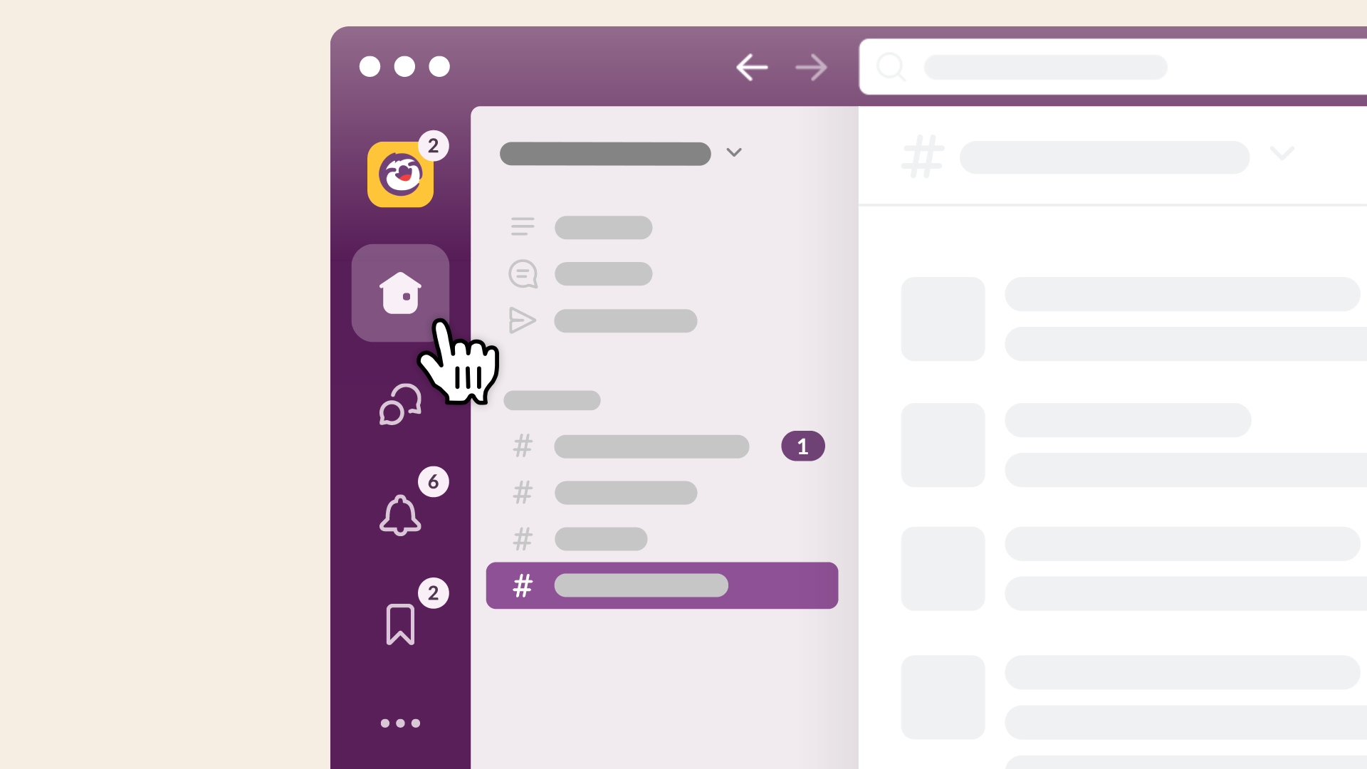 View of the sidebar in Slack