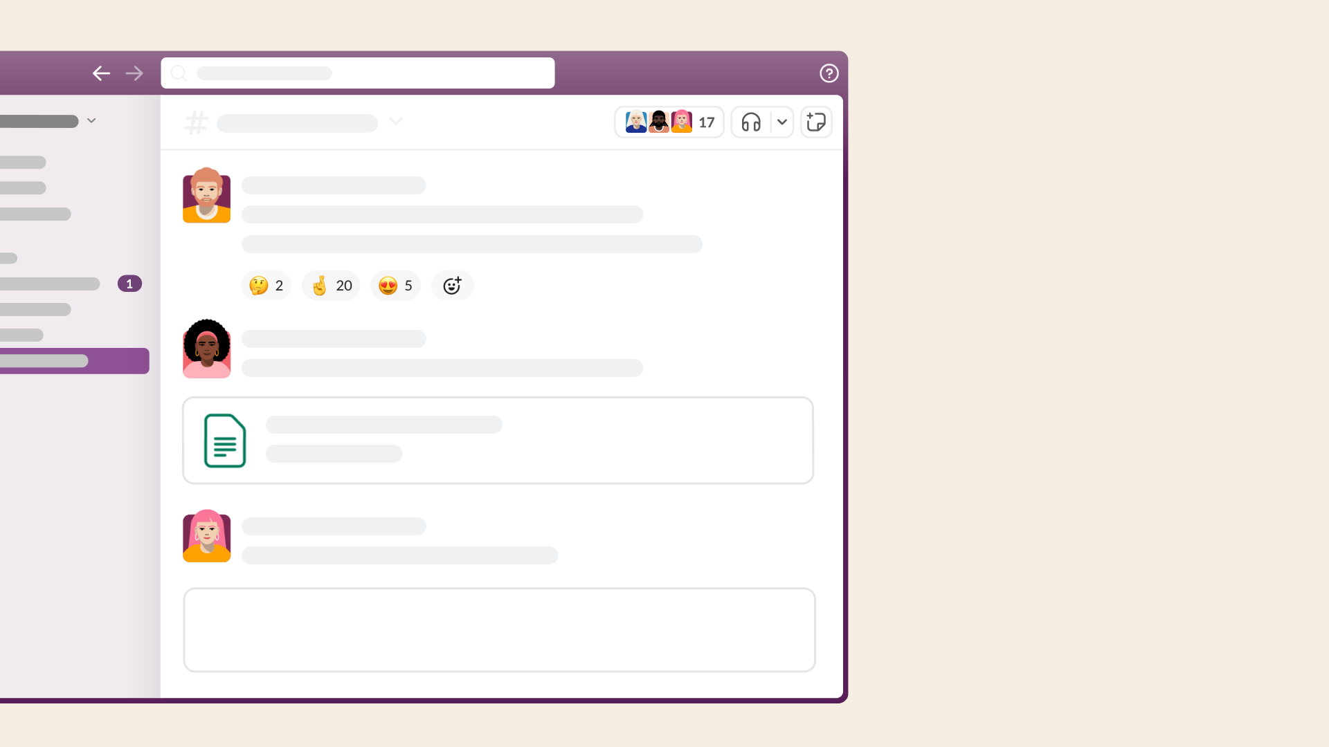 View of an example channel in Slack
