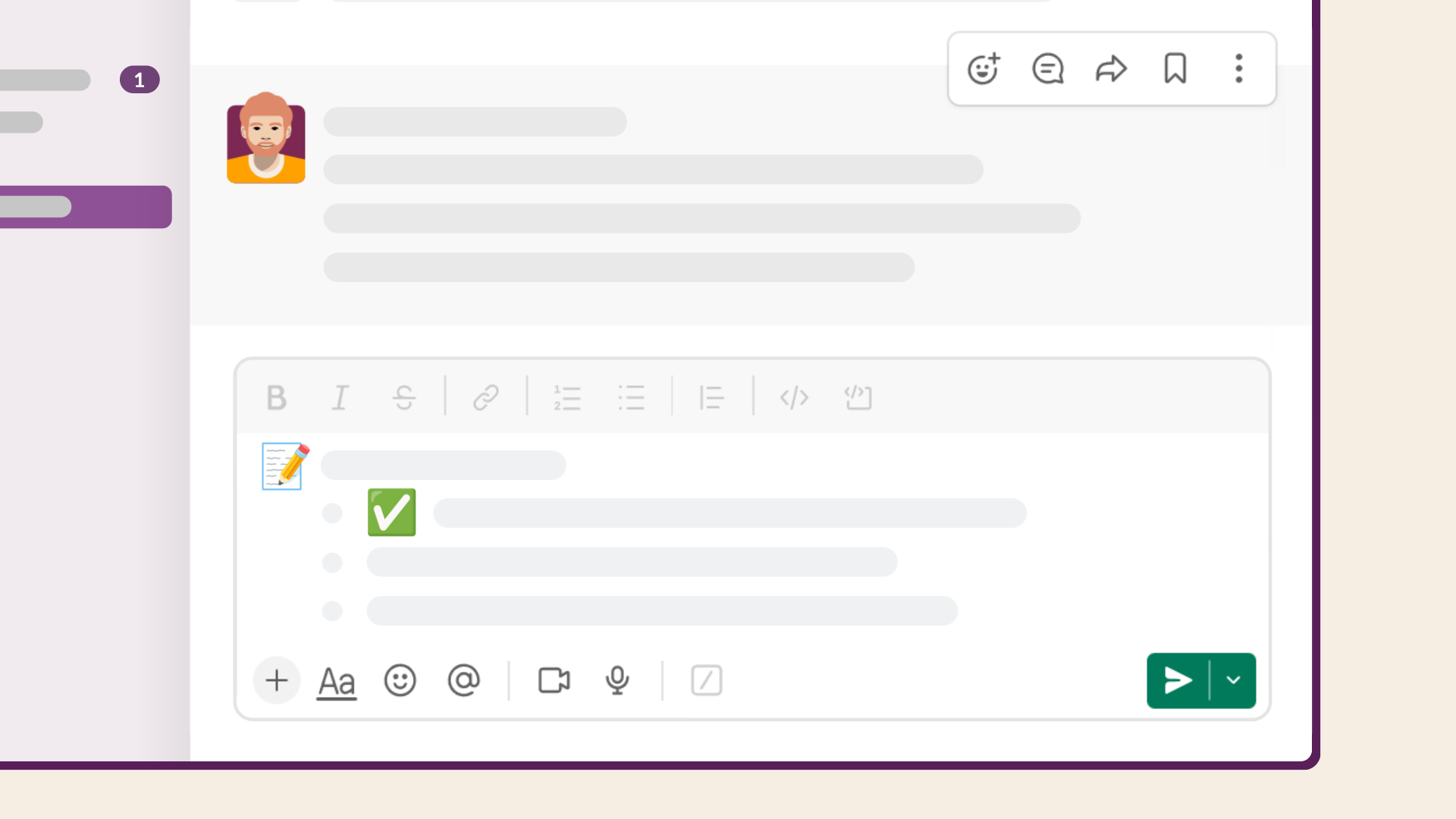 View of the message field in Slack
