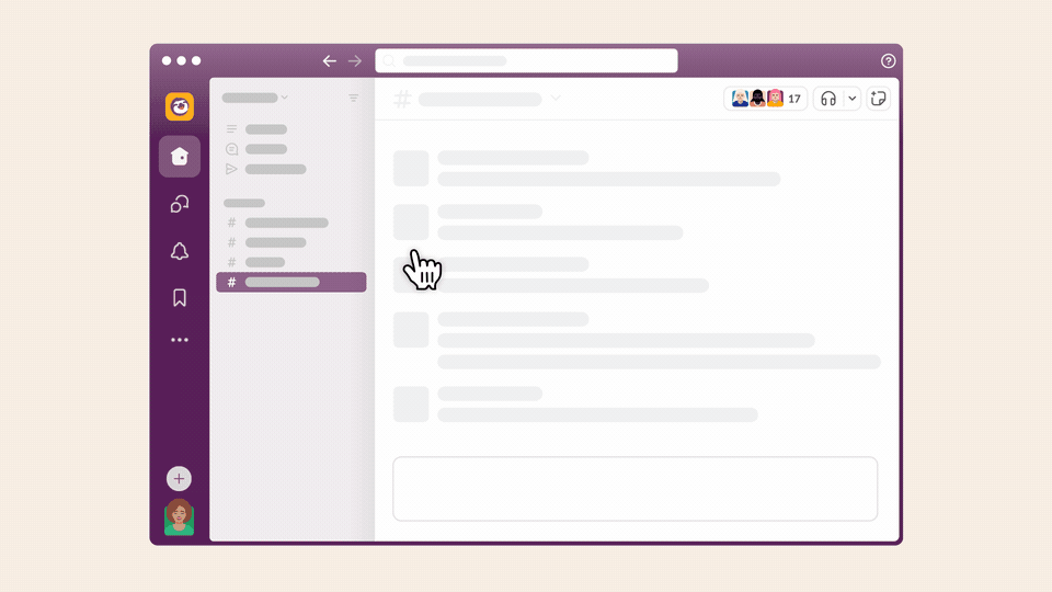 GIF que muestra un cursor que agrega personas a un canal de Slack