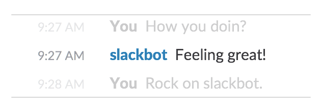 Mensaje de Slack en un tema compacto que muestra solo el nombre del emisor y un mensaje
