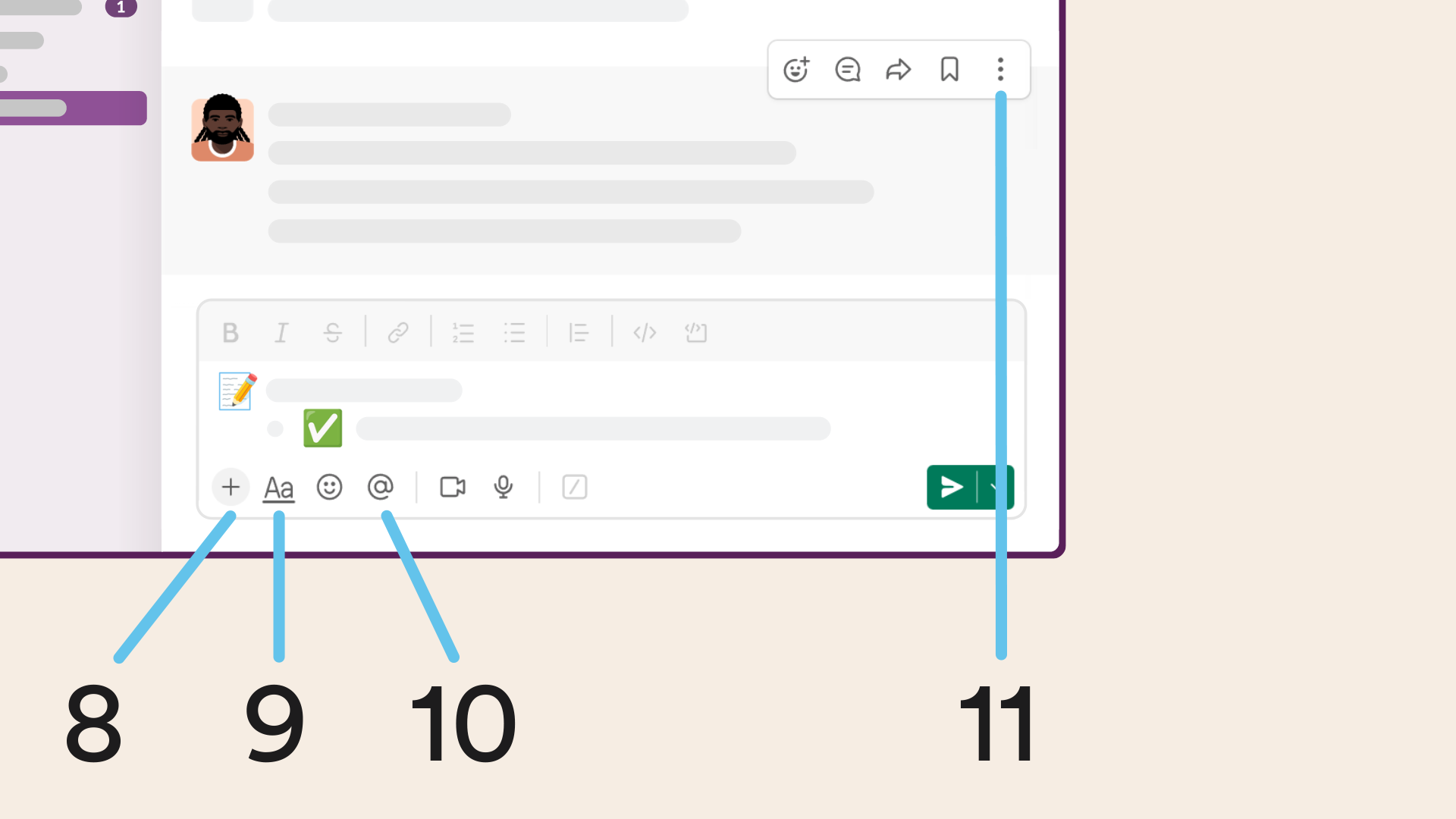 View of the message field in Slack