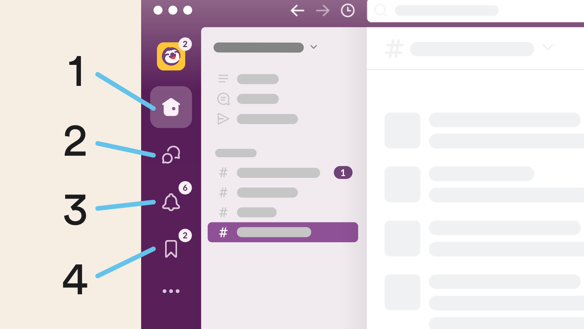 View of the sidebar in Slack