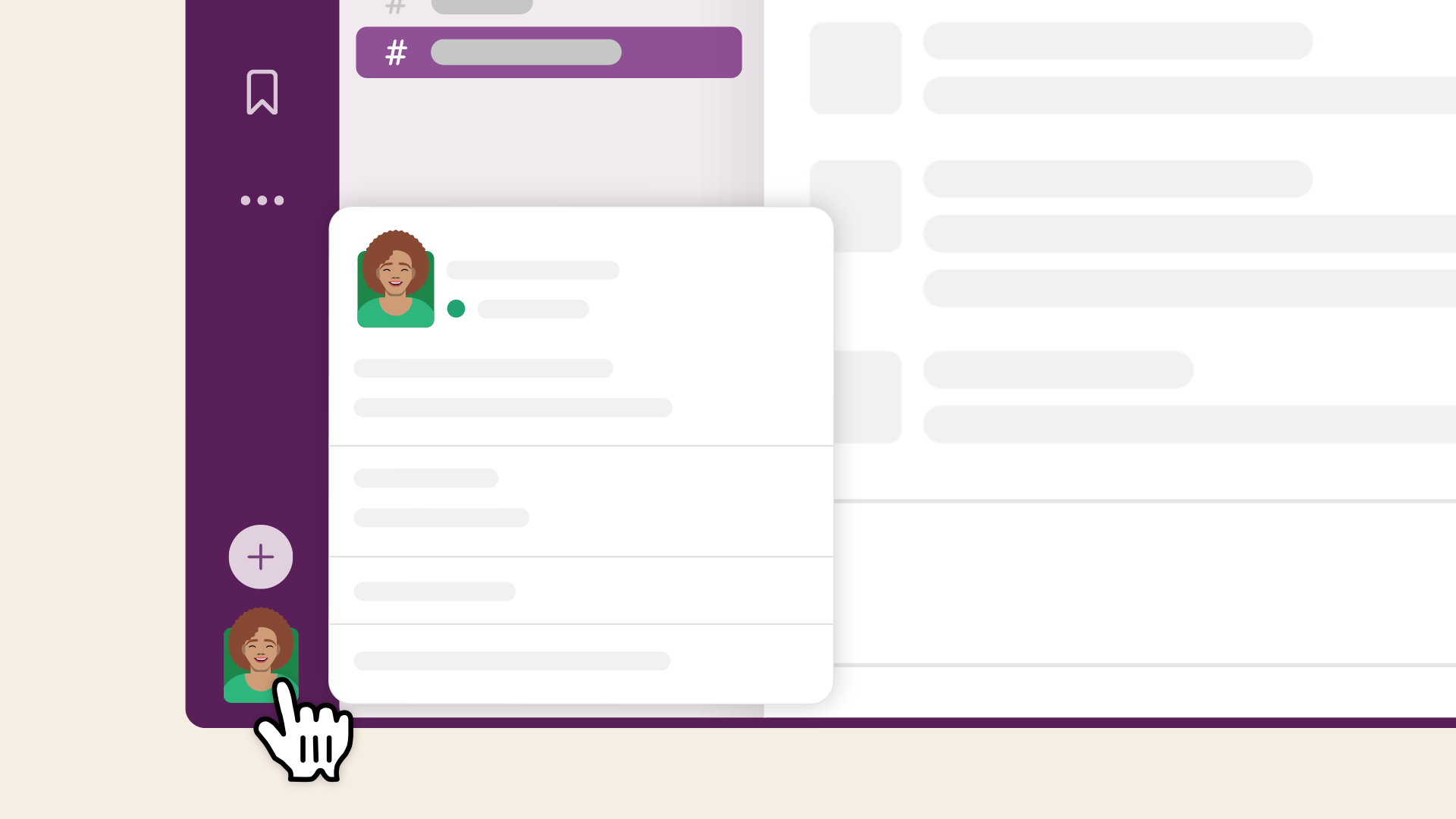 Static image of a cursor clicking the profile picture menu in the Slack app