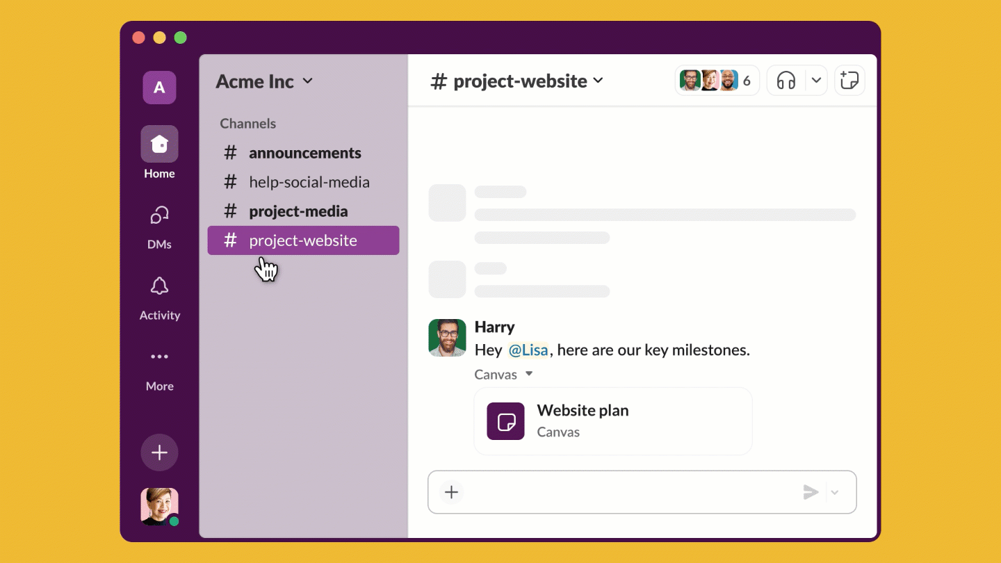 Clicking Activity in Slack to see a feed of notifications