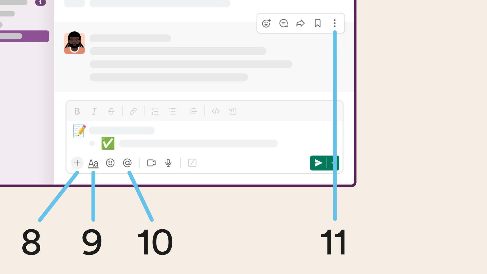 Visualização de um campo de mensagem no Slack