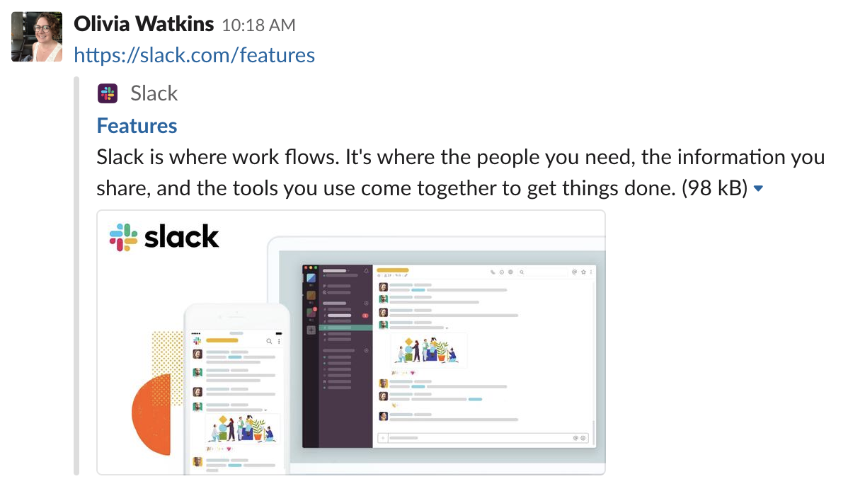 Slack チャンネルでのリンクとプレビュー