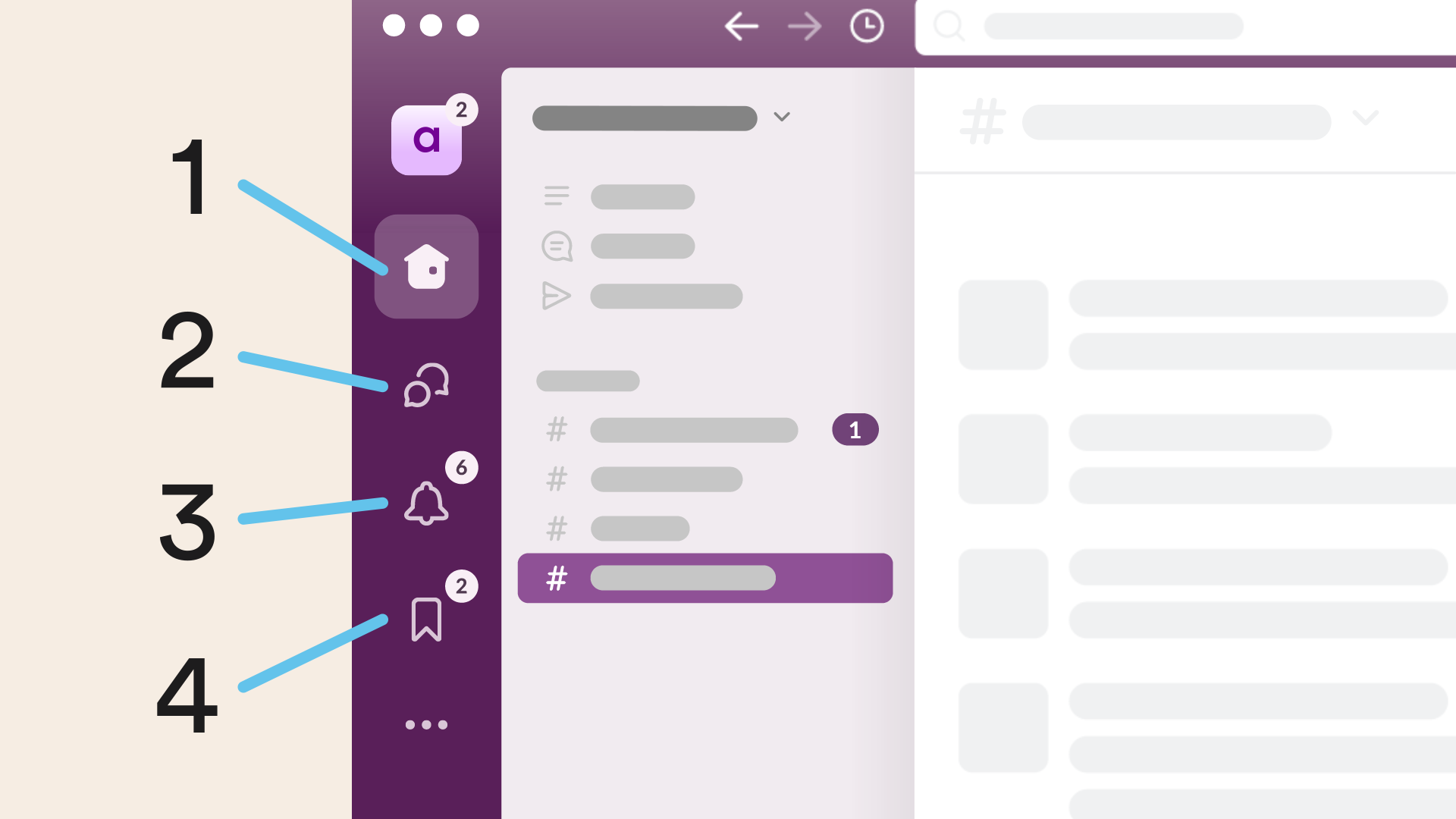 View of the sidebar in Slack