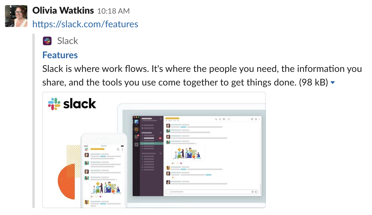 Link and preview in a Slack channel