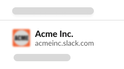 Workspace name and URL in the main Slack menu