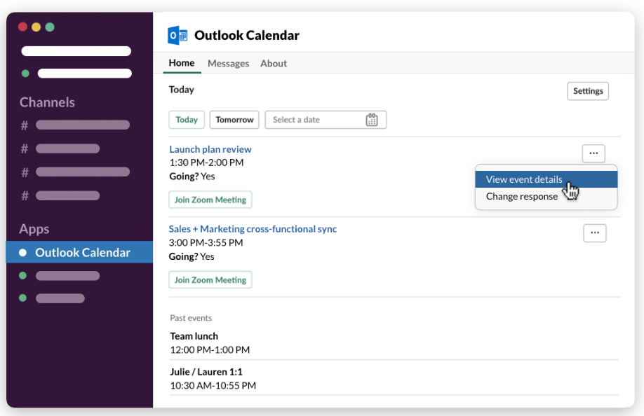 Microsoft Outlook Calendar for Slack zenit