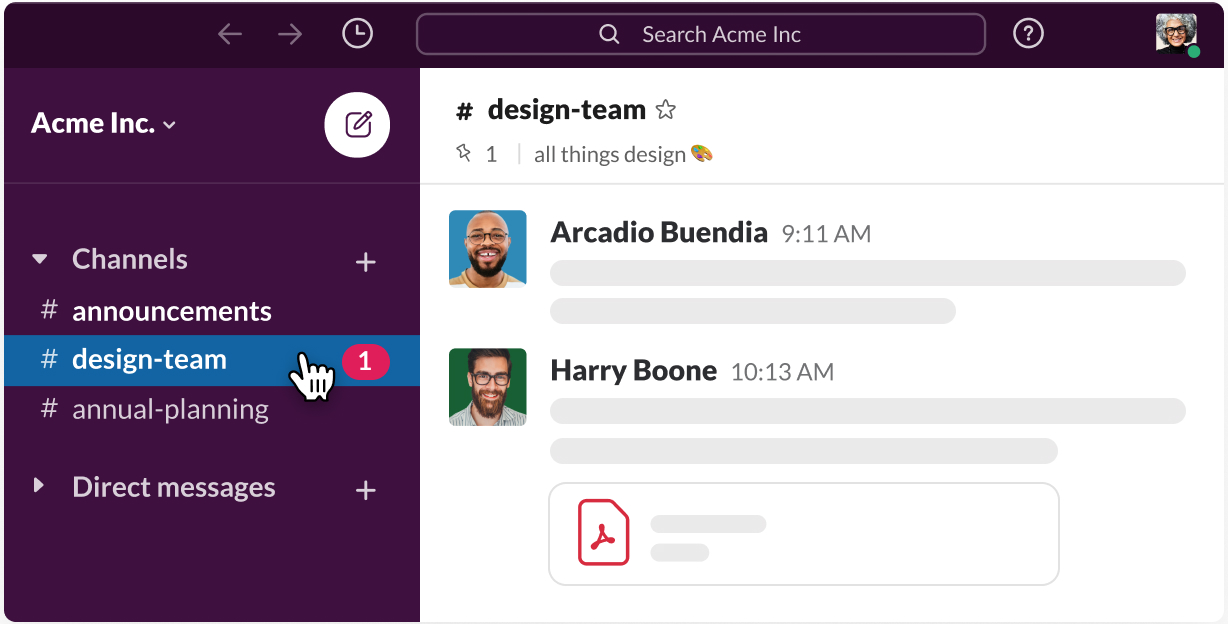 Screenshot of Slack with a badge notification in the sidebar