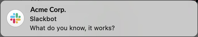 Notificación del banner de la app de computadora de Slack