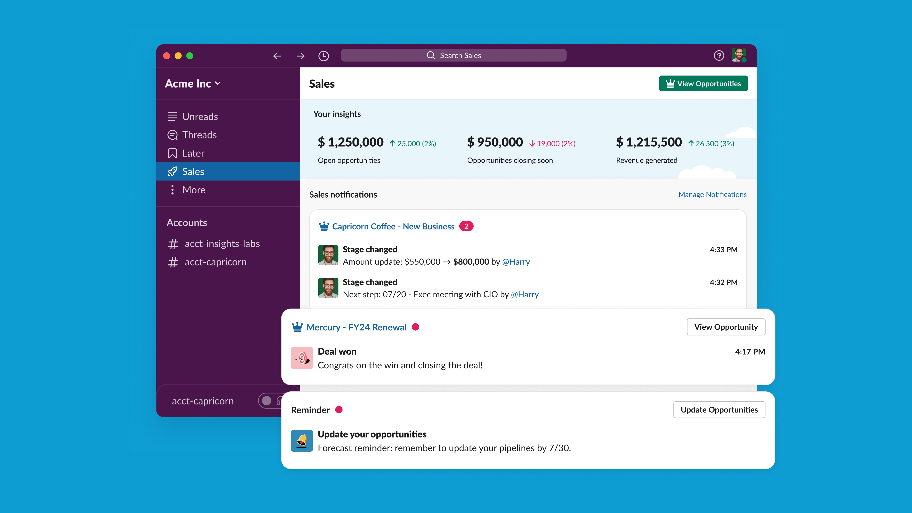 Sales Home in the Slack desktop app