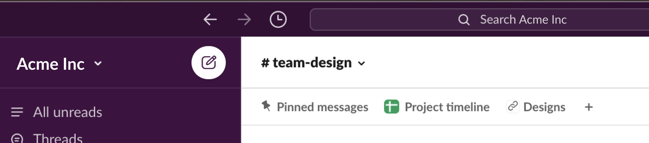 Screenshot of the bookmarks bar in a Slack channel