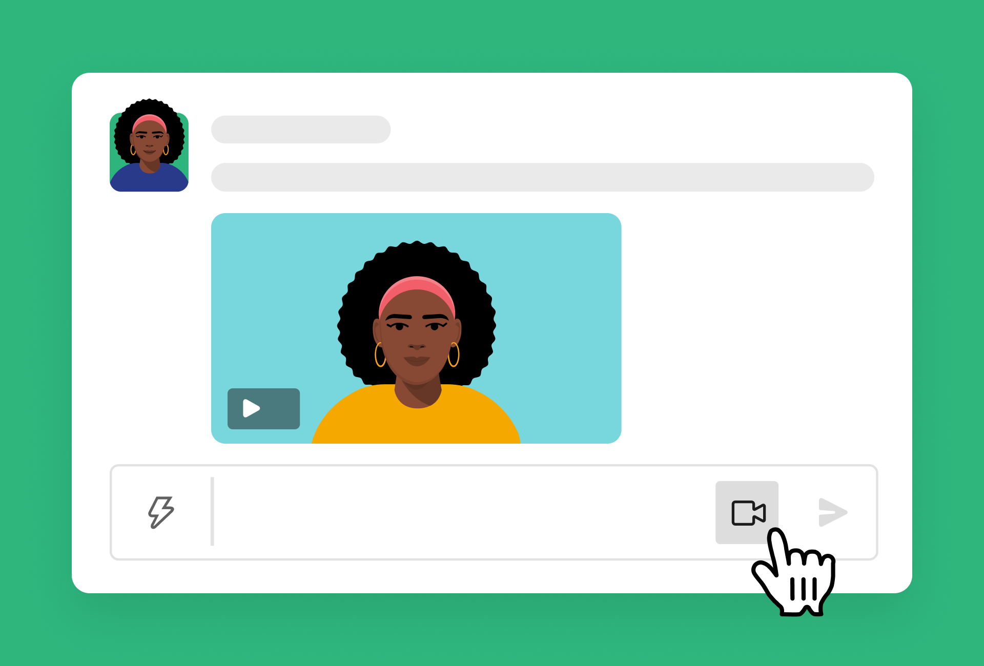 Aufgenommene Videonachricht, die in einem Slack-Channel geteilt wurde, und ein Kamerasymbol, mit dem du eine neue Video- und Sprachnachricht aufnehmen kannst