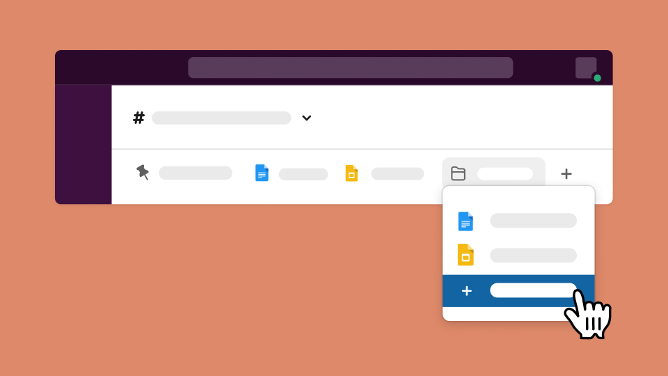 Slack channel header showing folders containing bookmarks and someone adding a new bookmark to a folder