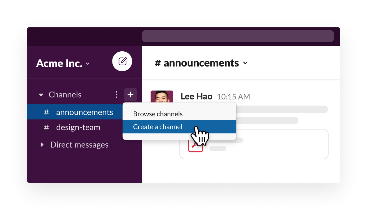 Creating a new channel in Slack