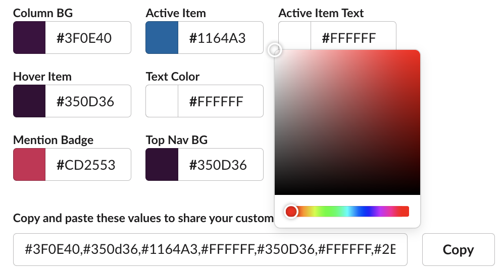 Custom theme input fields with a colour picker