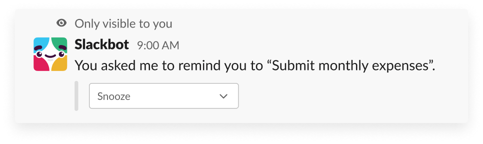 A recurring reminder in Slack to submit monthly expenses