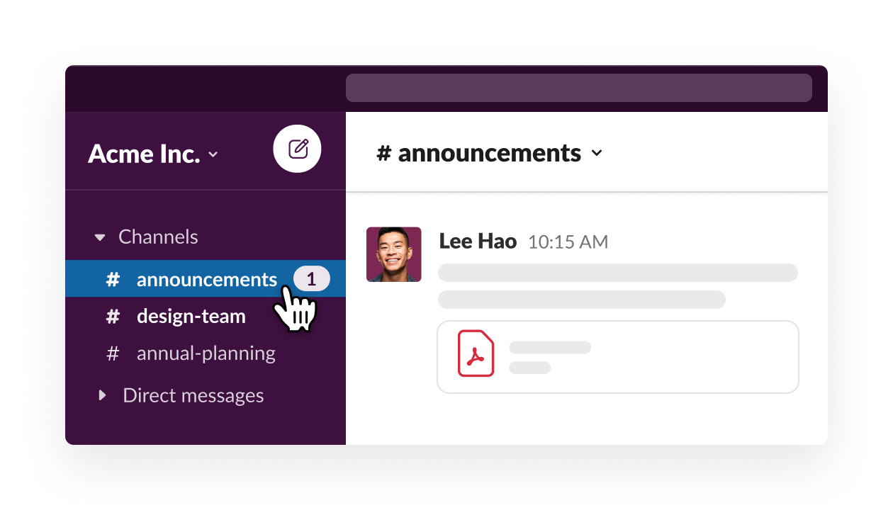 Slack sidebar with a badge notification showing next to a channel